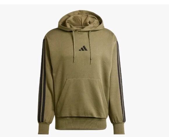 Black Other - adidas Mens Essentials 3-Stripes Fleece Hoodie Olive Strata Green Black XL